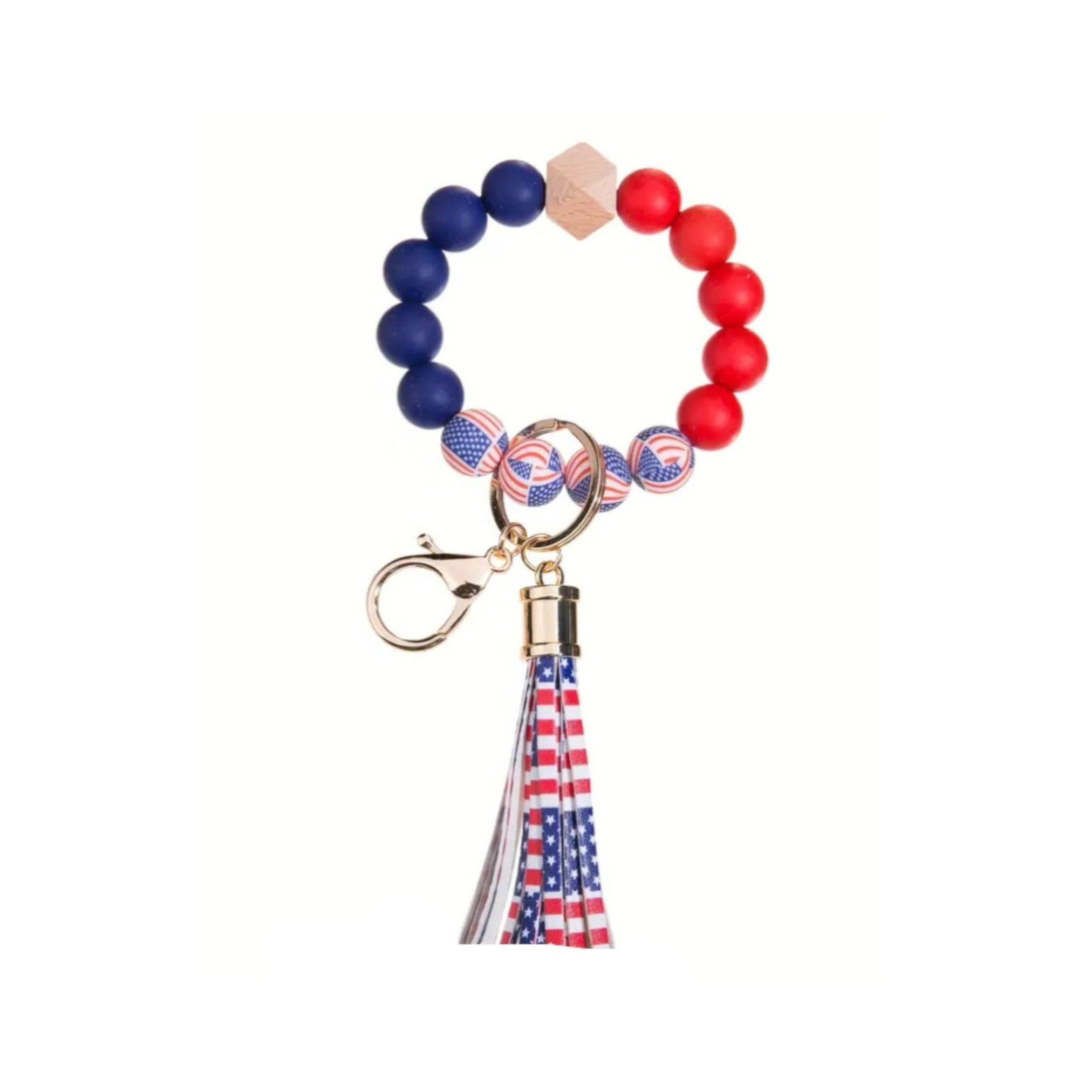 American Flag Wristlet Keychain Bracelet Silicone Beads