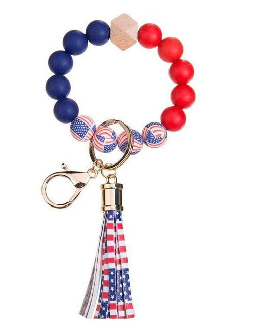 American Flag Wristlet Keychain Bracelet Silicone Beads