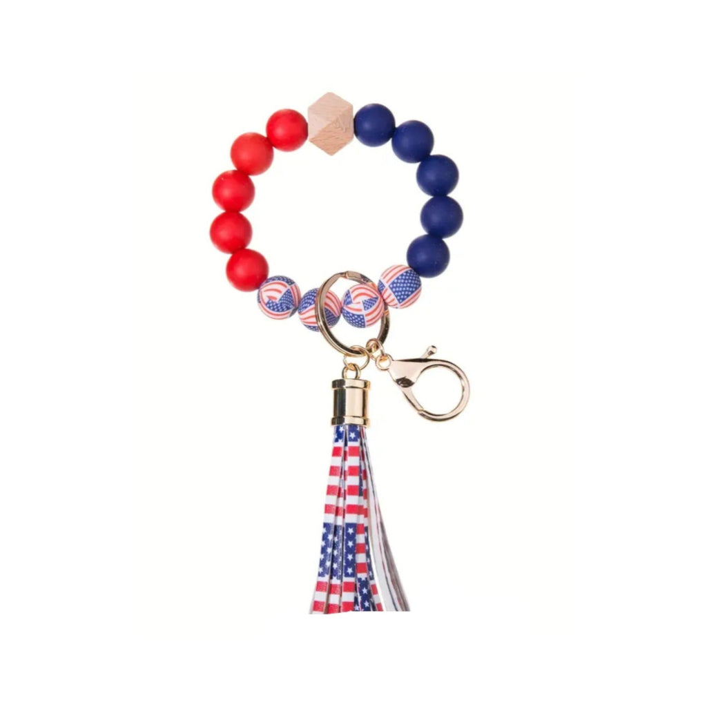 American Flag Wristlet Keychain Bracelet Silicone Beads