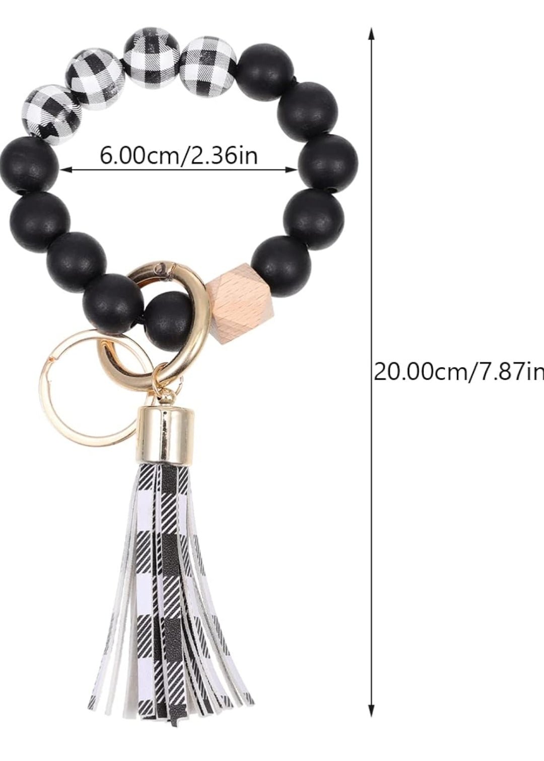 Plaid Black White Wristlet Keychain Bracelet